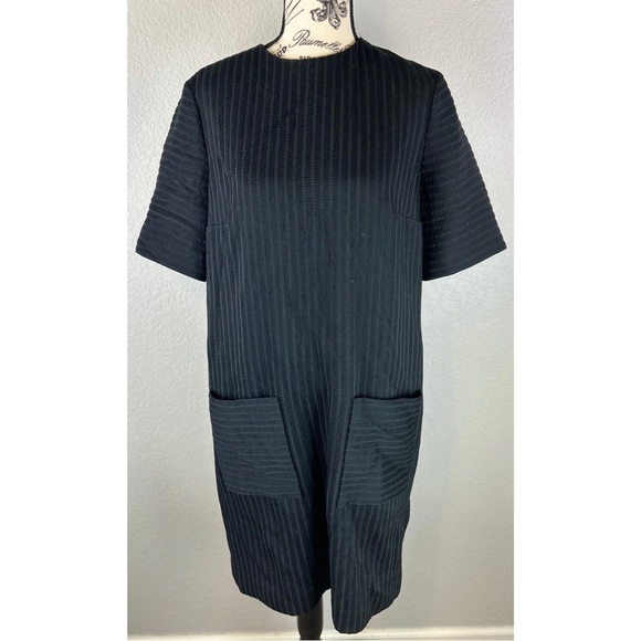 Lyn Devon Black Silk/Cotton Blend Pocket Shift Dress, size Medium - Picture 2 of 8